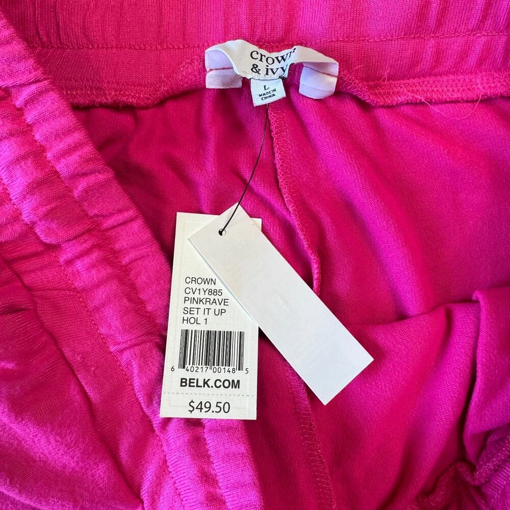 Crown & Ivy Hot Pink 2 Piece Sweat Set Sweatshirt & Pants Size L Women's - Picture 4 of 12